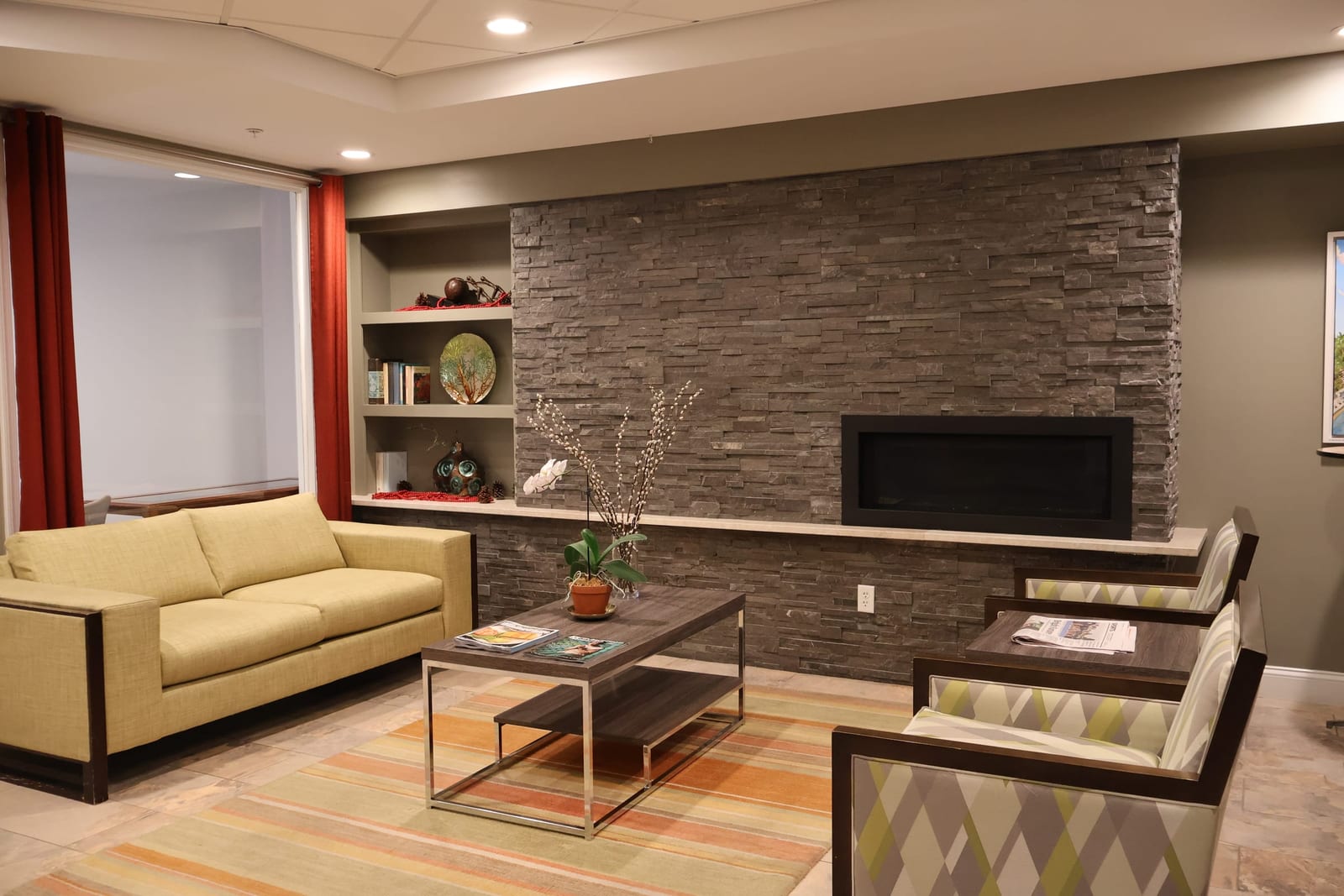 Lounge fireplace at Advinia Care Seashore Pointe